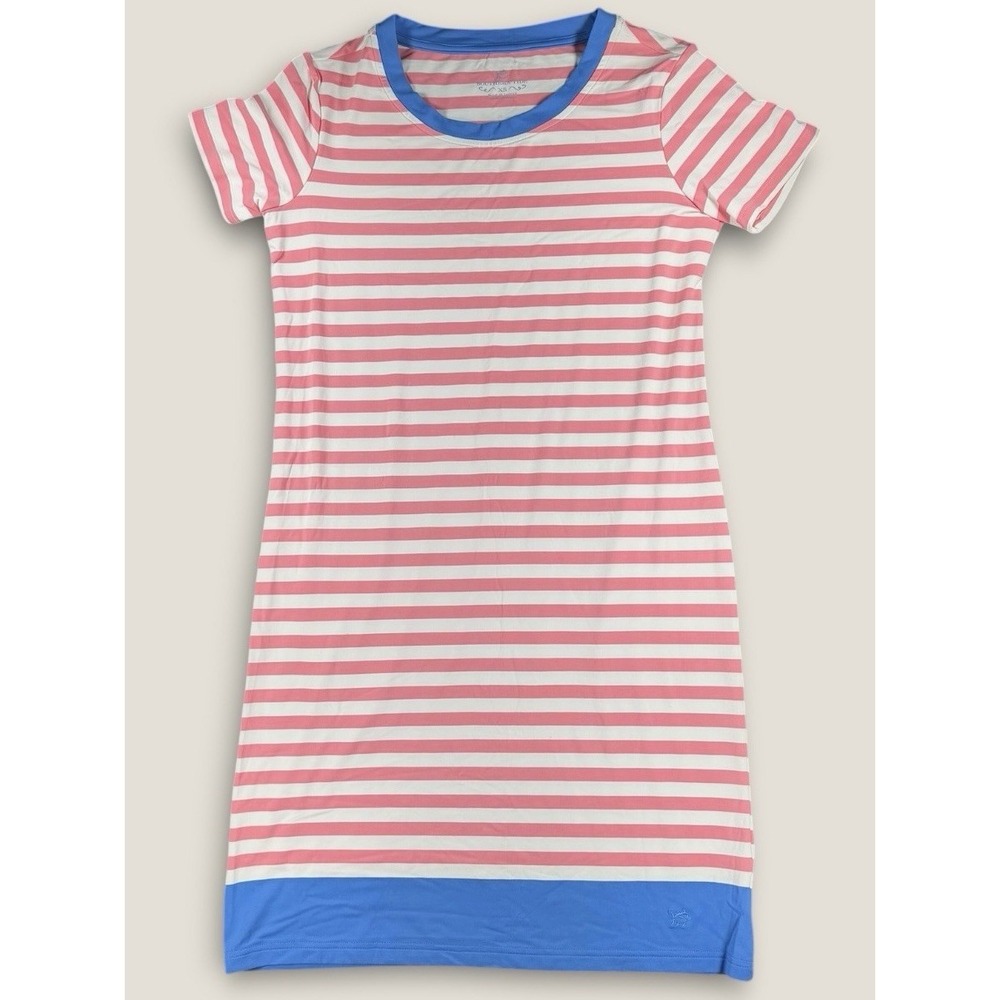 Southern Tide Dress XS Pink White Striped Nylon Spandex T-Shirt Dress Casual